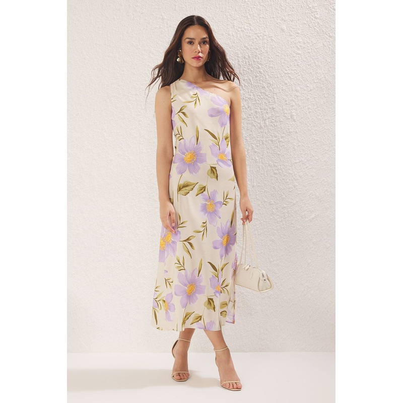 Women's Purple Flowering Midi Sleeveless Casual/daily Regular Dress