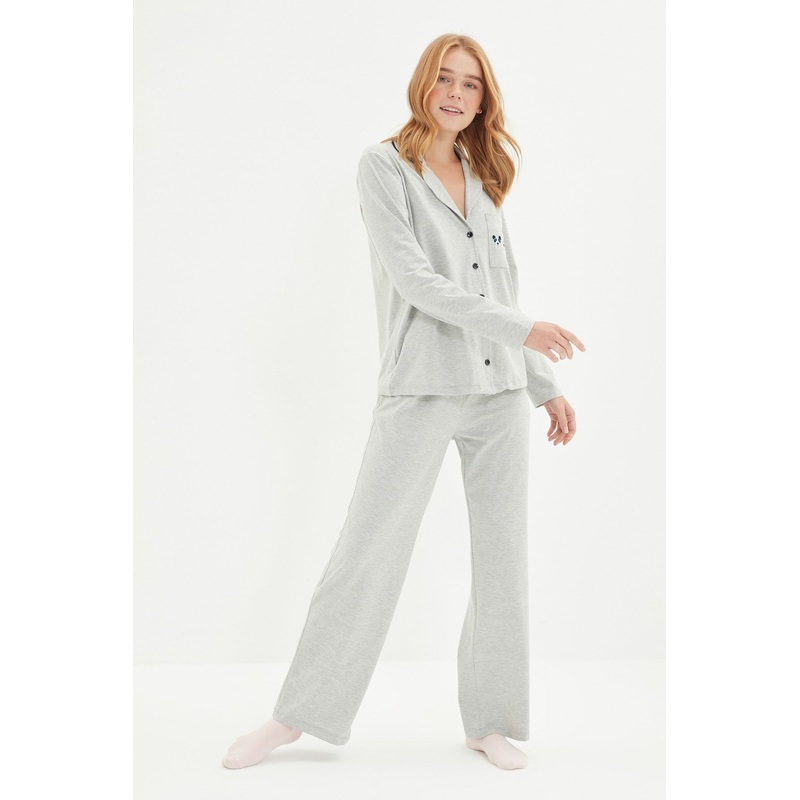 Animal Embroidered Knitted Pajamas Set Thmaw22Pt0785