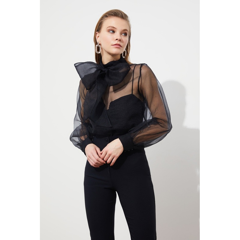 Bow Detailed Organza Blouse Tprss20El1182