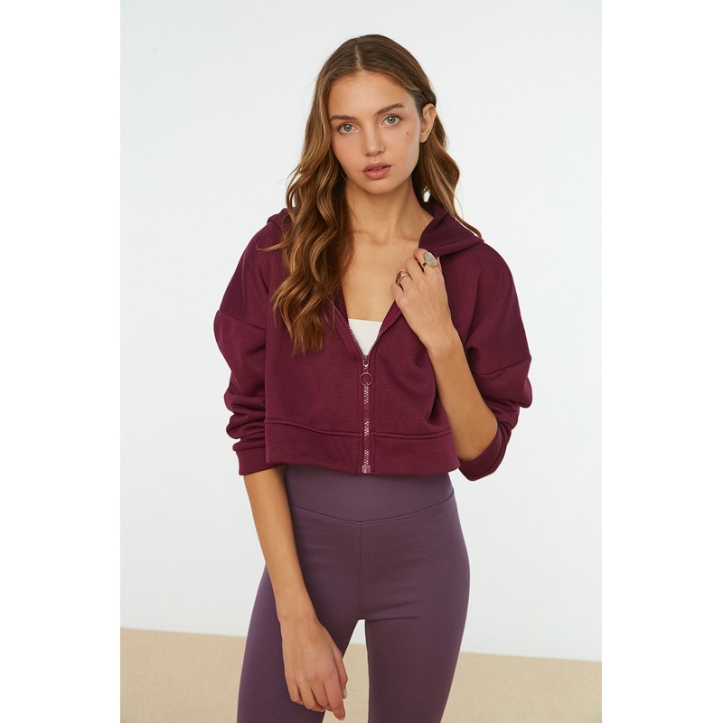 Crop Hooded Thick Fleece Knitted Sweatshirt TWOAW20SW0660