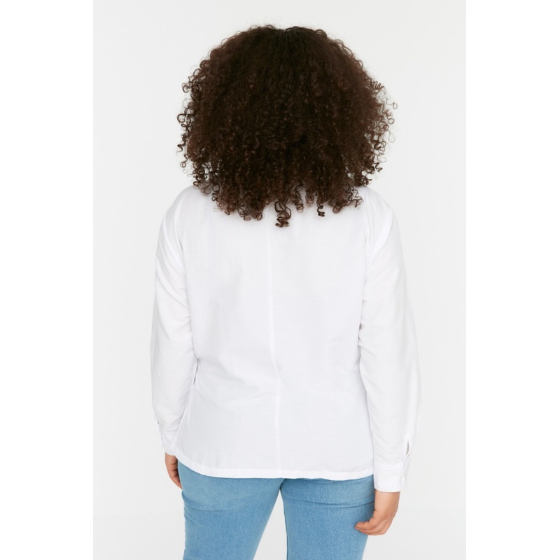 Curve Double Breasted Tie Detailed Woven Shirt Tbbss22Go0628