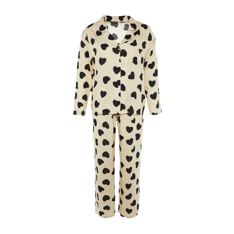Curve Heart Printed Woven Pajamas Set TBBAW23AI00030