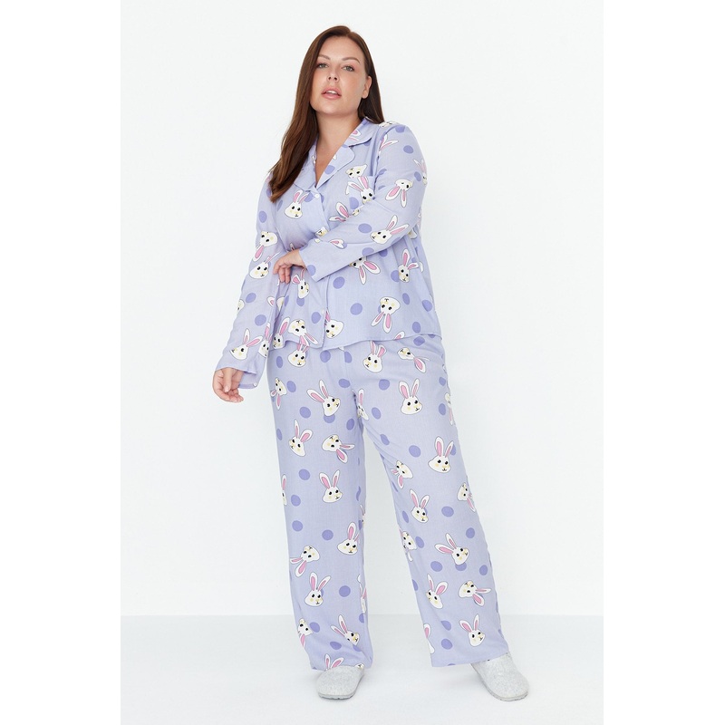 Curve Rabbit Printed Woven Pajamas Set TBBAW23AI00005