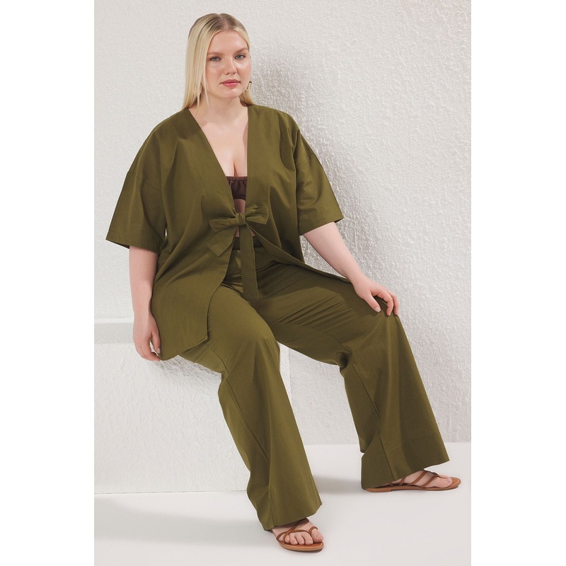 Curve Women's Straight Long Beachwear Oversized Plus Size Top And Bottom Set