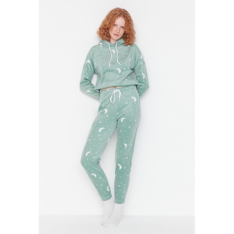 Hooded Galaxy Patterned Fleece Knitted Pajamas Set Thmaw22Pt0365