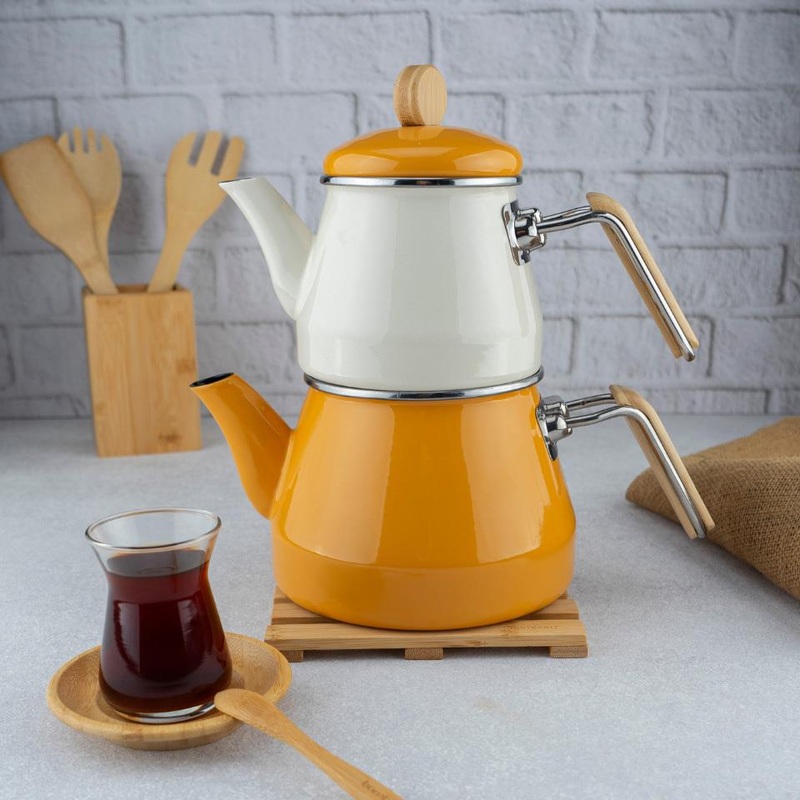 Lumino - Bamboo Handle Teapot Set Mustard