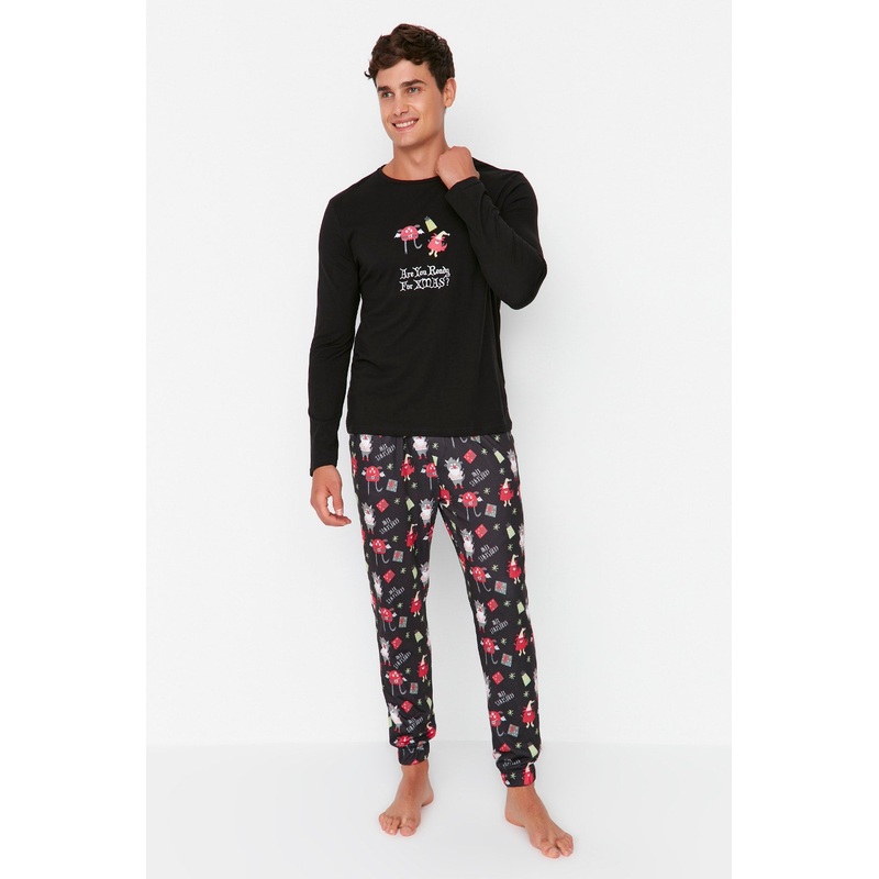 MAN Men's Printed Regular Fit Knitted Pajamas Set TMNAW23PT00025