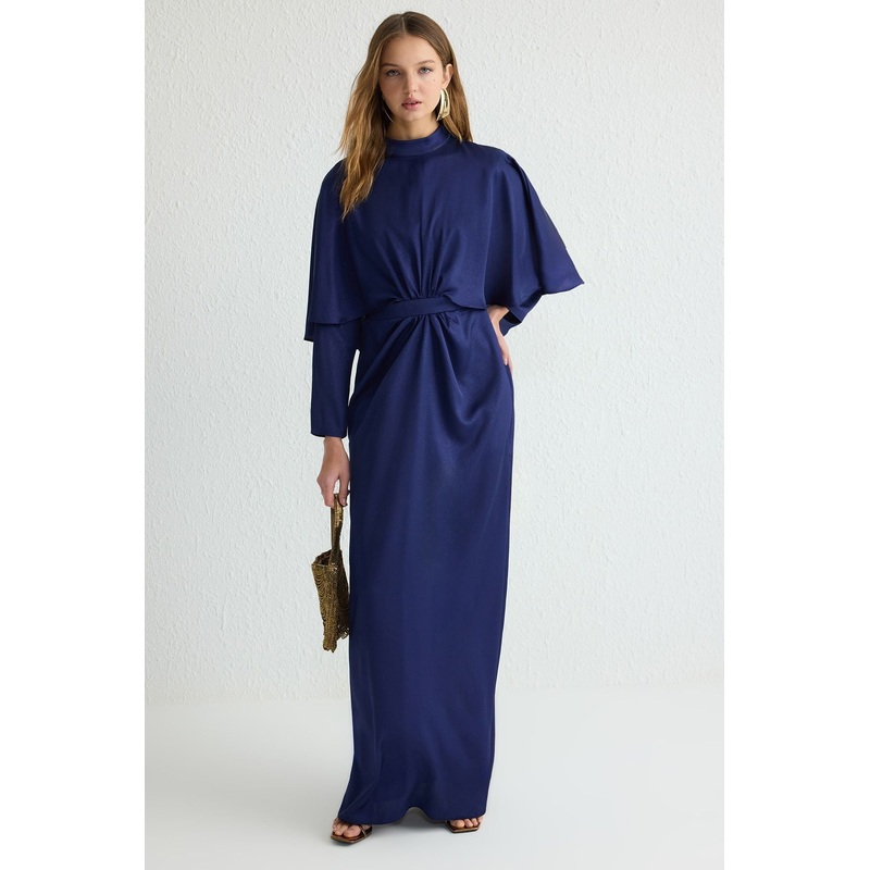 Modest Women's Navy Blue Plain Long Long Casual Regular Modest Evening Dresses