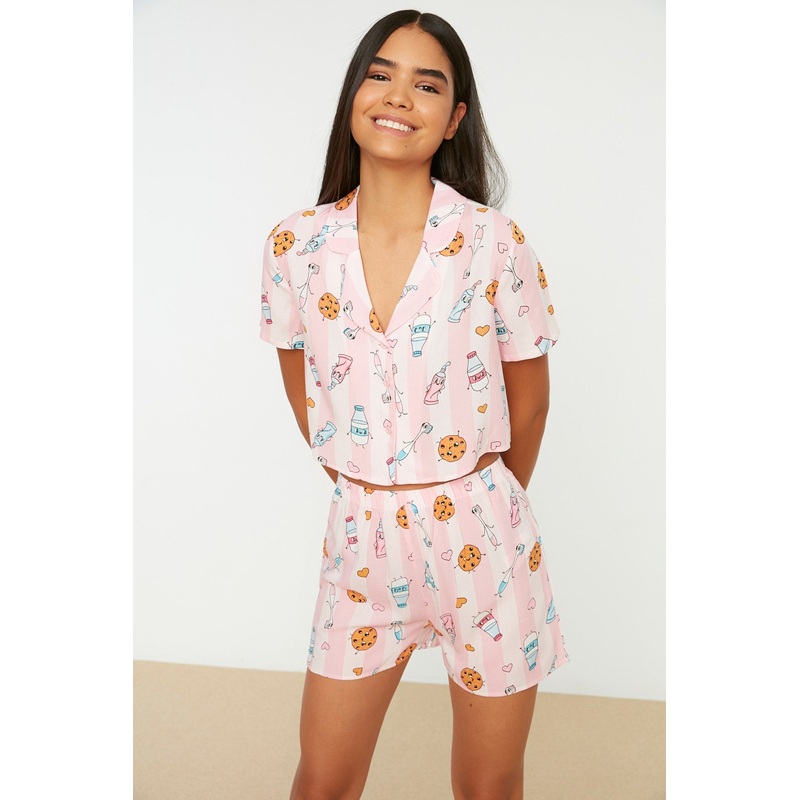 Multicolor Patterned Viscose Woven Pajamas Set THMSS22PT0069