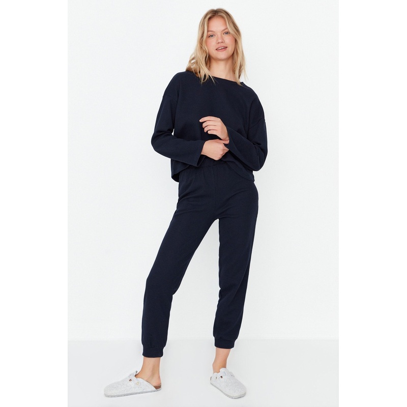 Navy Waffle Knitted Pajamas Set Thmaw23Pt00021