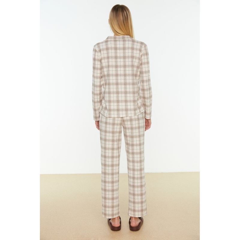 Plaid Shirt Knitted Pajamas Set Thmaw20Pt0266/gray