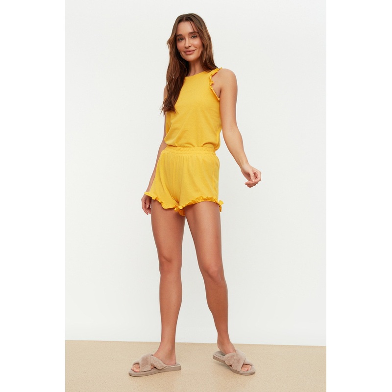 Ruffle Detailed Knitted Pajamas Set Thmss22Au0304