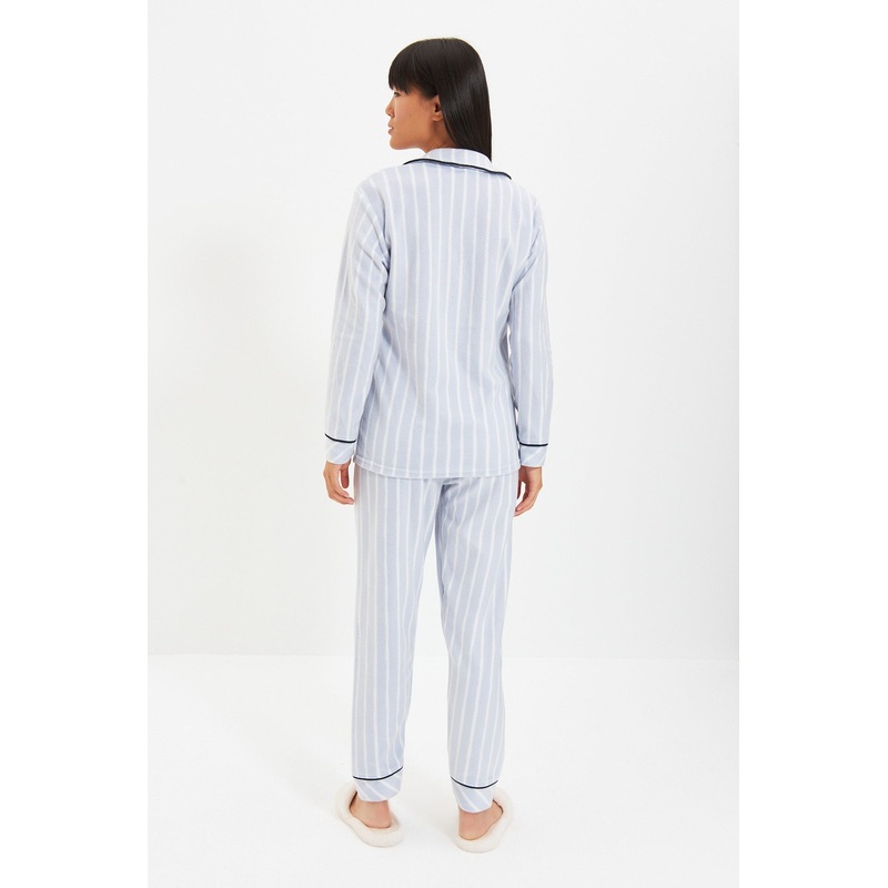 Striped Piping Detailed Knitted Pajamas Set THMAW22PT0360
