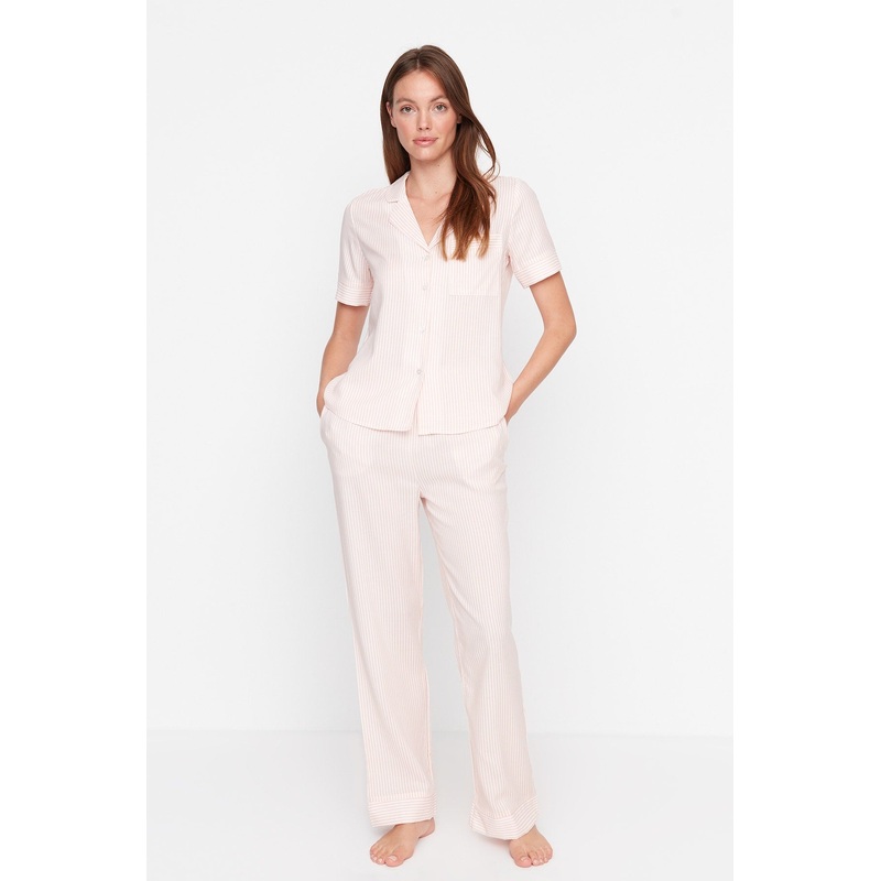 Striped Shirt-Pants Woven Pajamas Set THMSS21PT0159