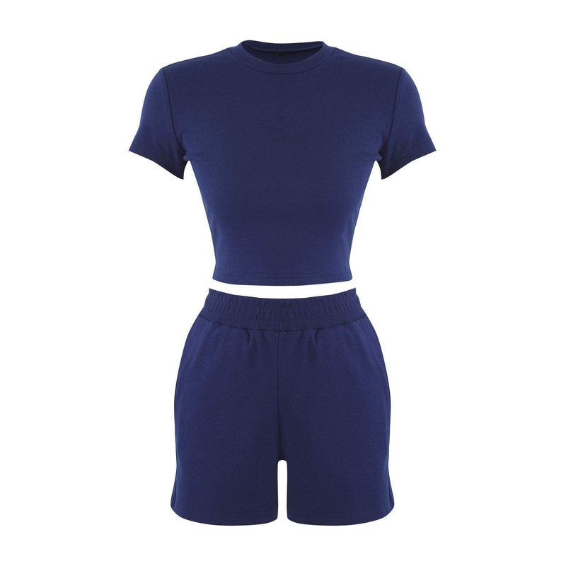 Women's Navy Blue Straight Short Casual/daily Slim Two Piece Sets