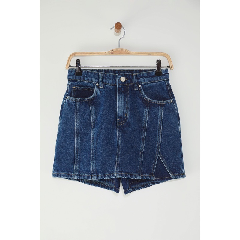 Women's Navy Blue Straight Short Skirt High Waist Shorts & Bermudas