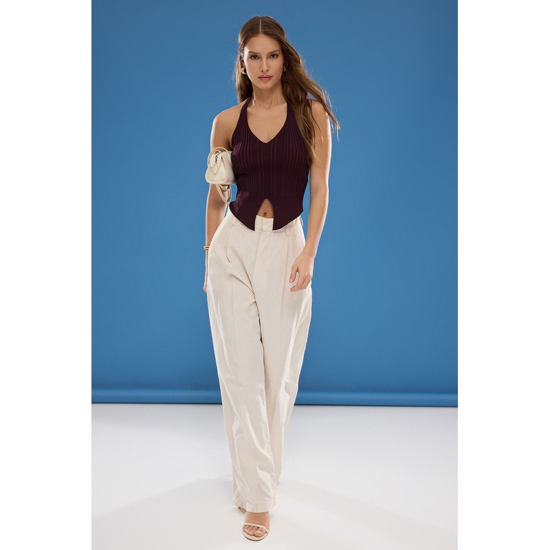 Women's Purple Textured Spaghetti Strap Regular Blouse