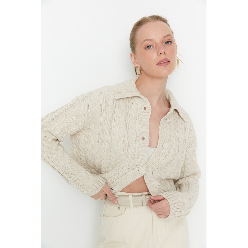 Button Detailed Polo Neck Crop Knitwear Cardigan Twoaw22H0448