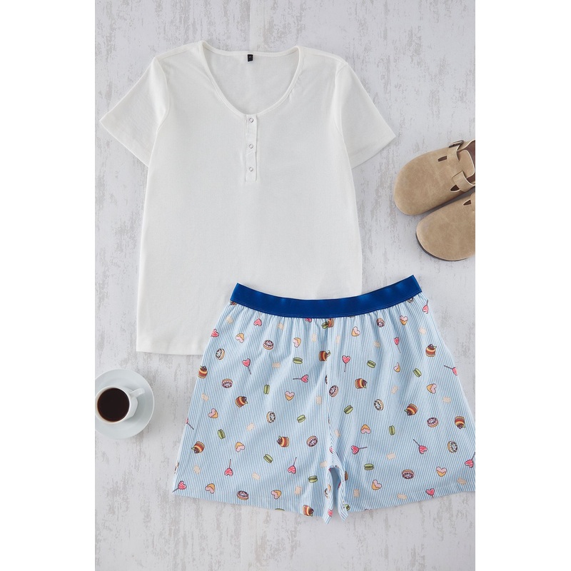 Curve Women's Very Colorful Striped Short Regular Plus Size Pajama Set