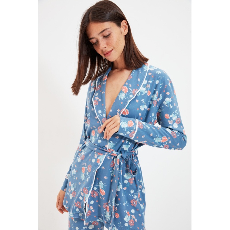 Floral Patterned Double Breasted Knitted Pajamas Set Thmaw21Pt0584