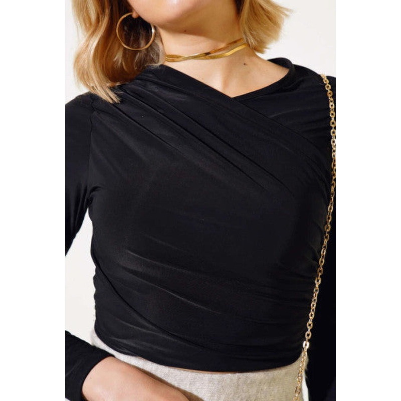 Gathered Front Blouse Black