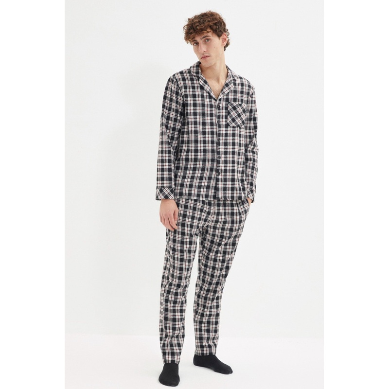 MAN Men's Regular Fit Plaid Woven Pajamas Set TMNAW22PT1078