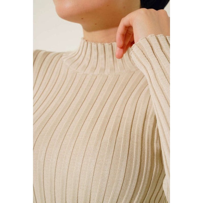 Ribbed Stretchy Knitwear Sweater Beige