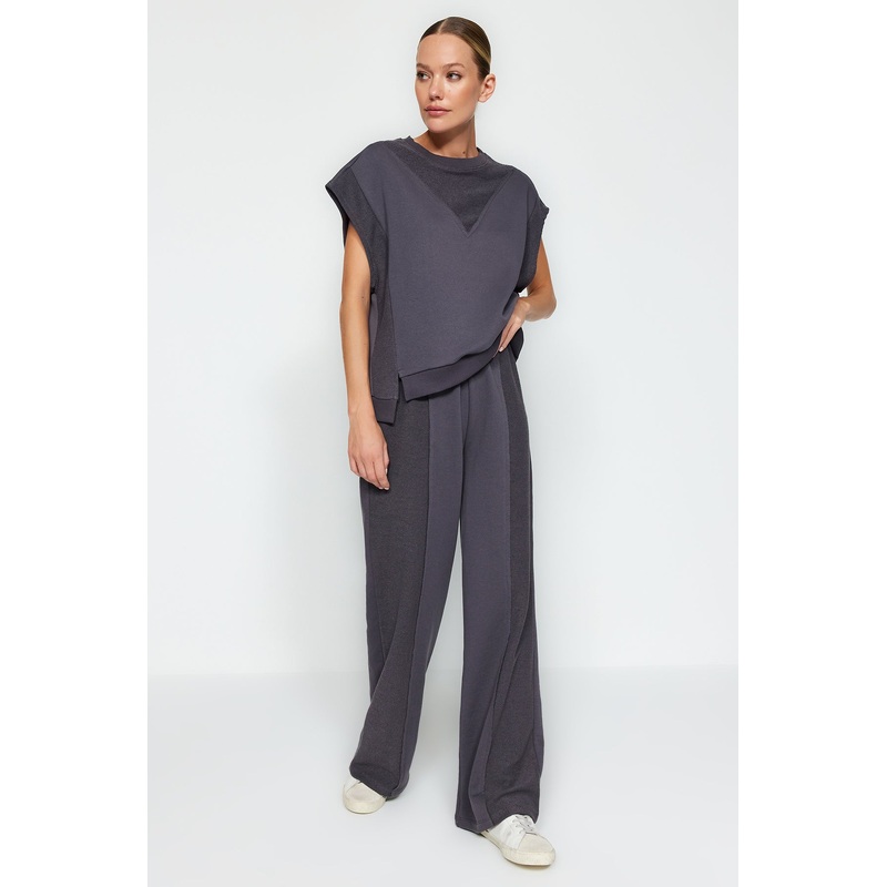 Anthracite High Waist Thick Knitted Sweatpants TWOAW24EA00015