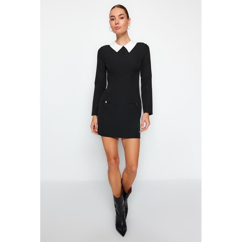 Black Collar Detailed Woven Dress TWOAW24EL00298