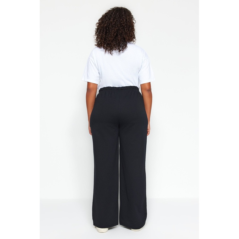 Curve Women's black Straight High Waist Plus Size Sweatpants