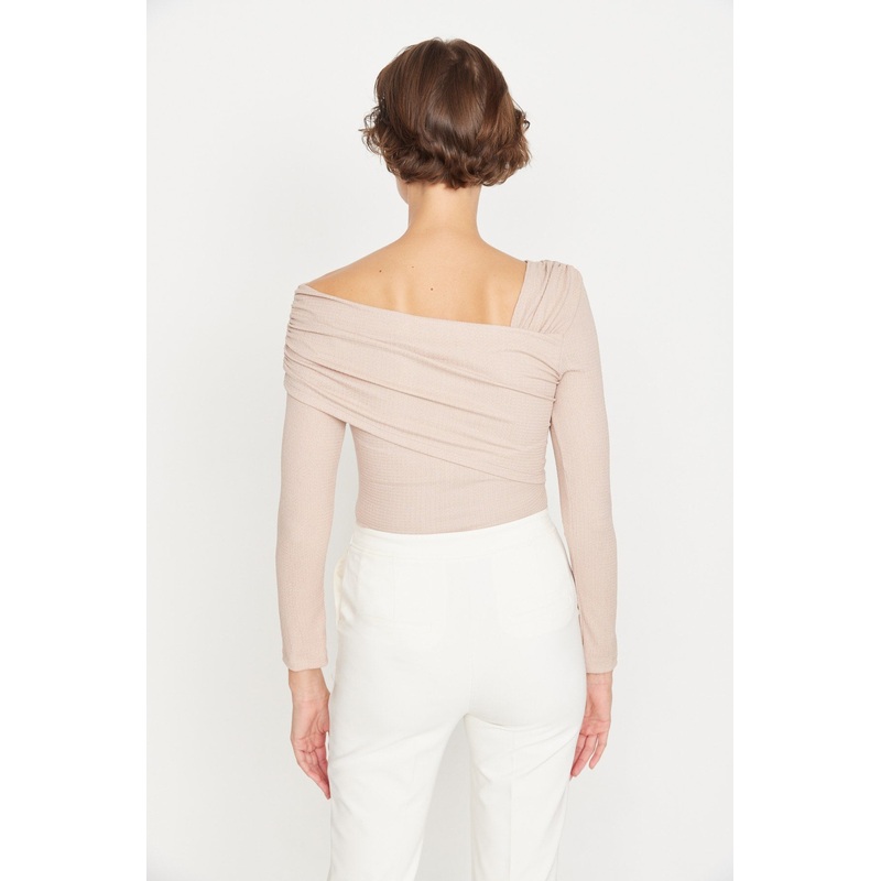 Green Asymmetrical Collar Detailed Knitted Body TWOAW23BD00043