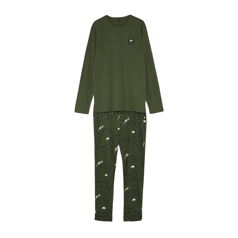 MAN Men's black galaxy Long Sleeve Homewear Regular Pajamas Set