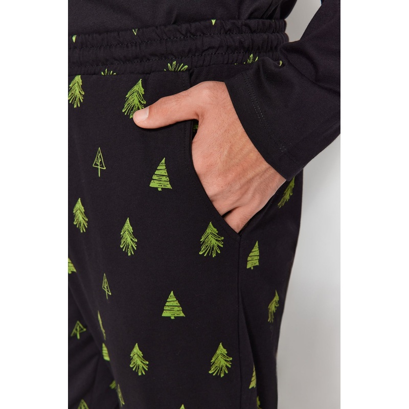 MAN Men's black Straight Long Sleeve Homewear Regular Pajamas Set