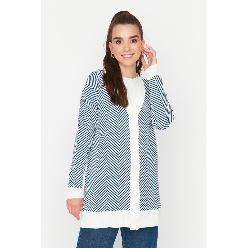 Modest Blue Striped Knitwear Cardigan TCTAW23HI00070