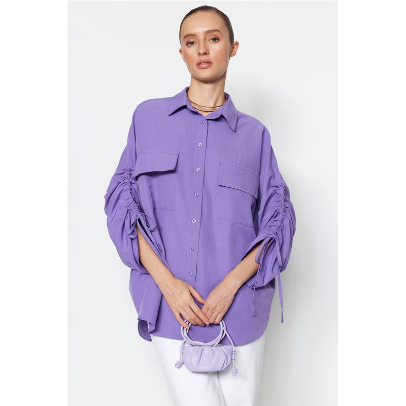 Modest Sleeves Ruffle Detailed Woven Shirt TCTSS23TG00011