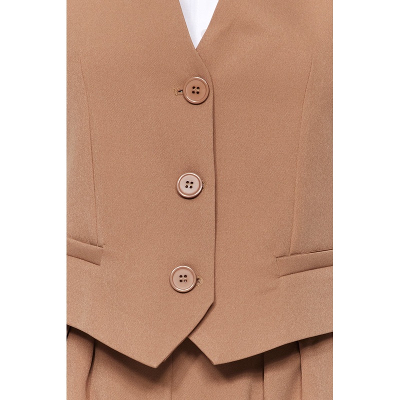 Modest Women's Brown Straight Zero Sleeve Casual/casual Relaxed Hijab Top-Upper Set