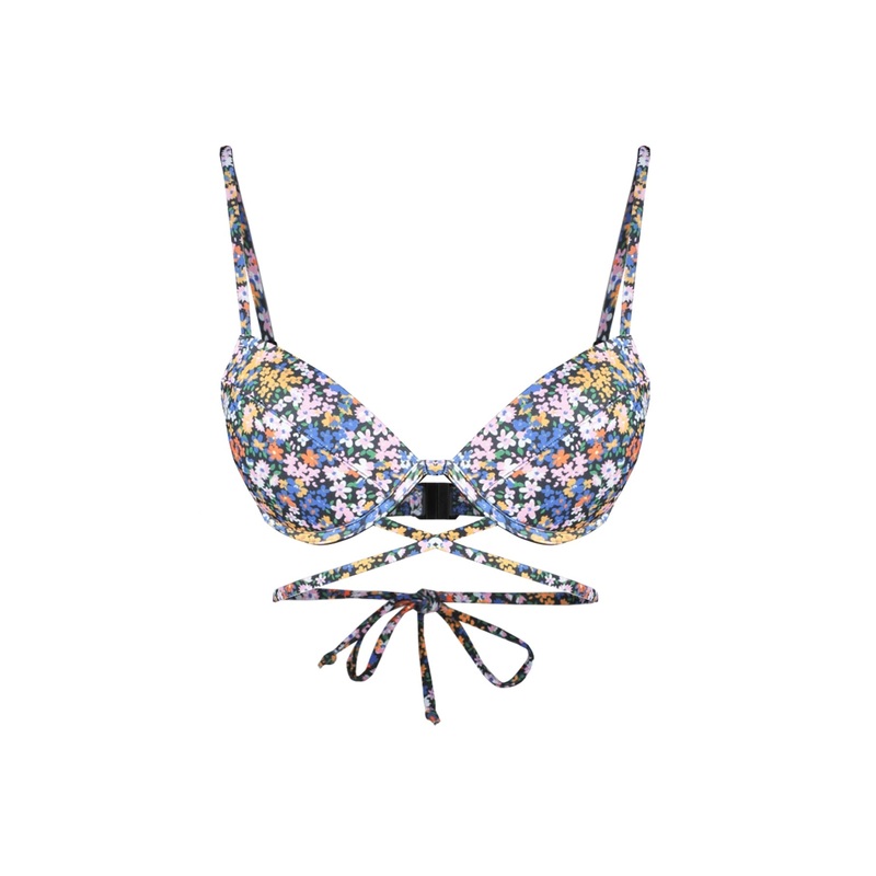 Multicolored Floral Pattern Tie Detailed Bikini Top Tbess23Bu00159