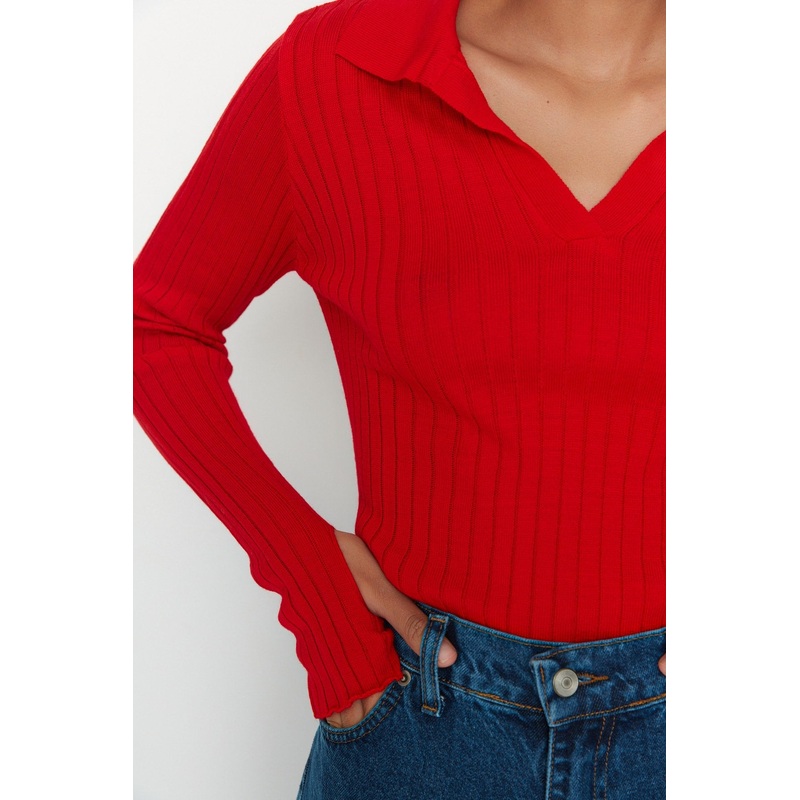 Sleeve End Detailed Polo Neck Knitwear Sweater TWOAW21KZ1113