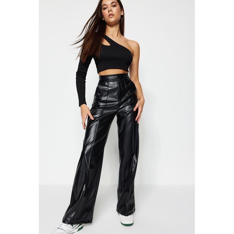 Wide Leg Faux Leather Trousers TWOSS23PL00131