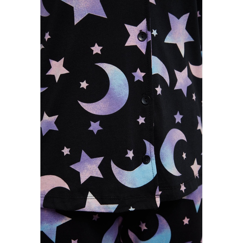 Women's Black Galaxy Long Sleeve Homewear Regular Pajamas Set