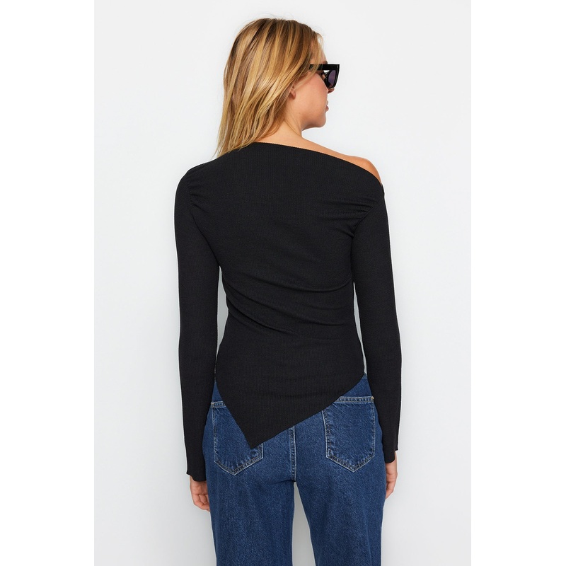 Women's black Straight Long Sleeve Regular Blouse