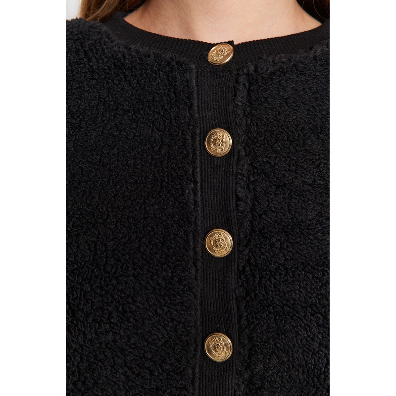 Women's Black Straight Long Sleeve Regular Cardigan