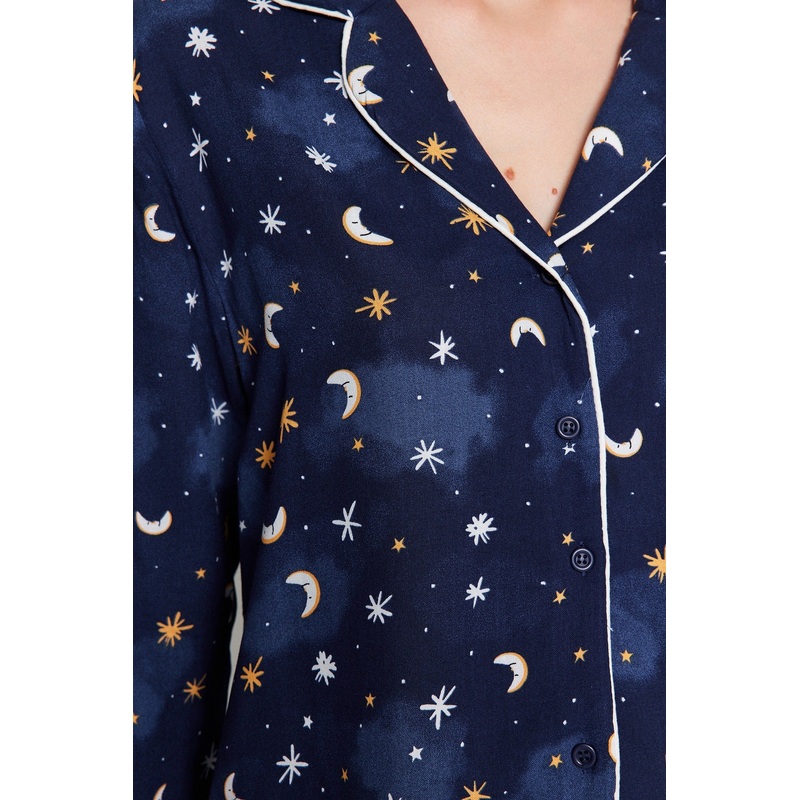 Women's BLUE galaxy Long Sleeve Homewear Regular Pajamas Set