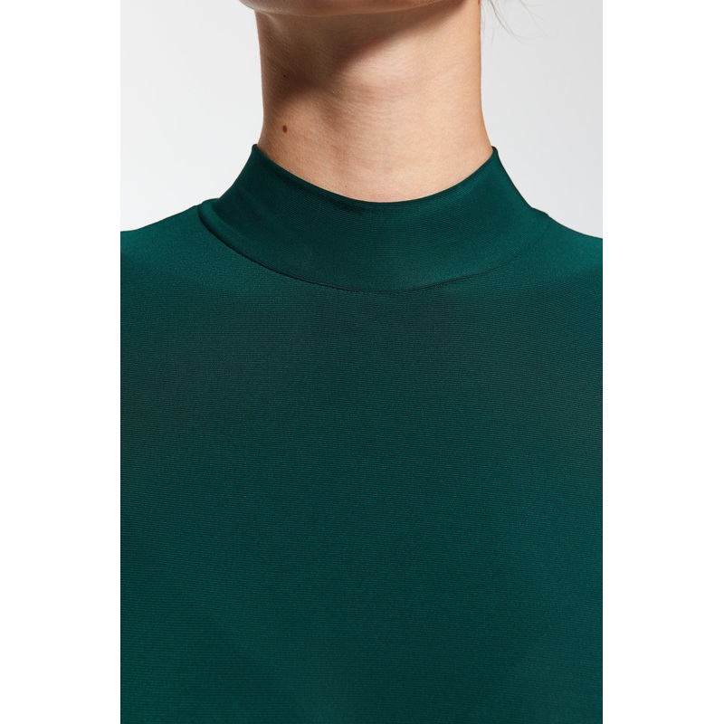 Women's Green Straight Maxi Long Sleeve Day / Night Slim Dress