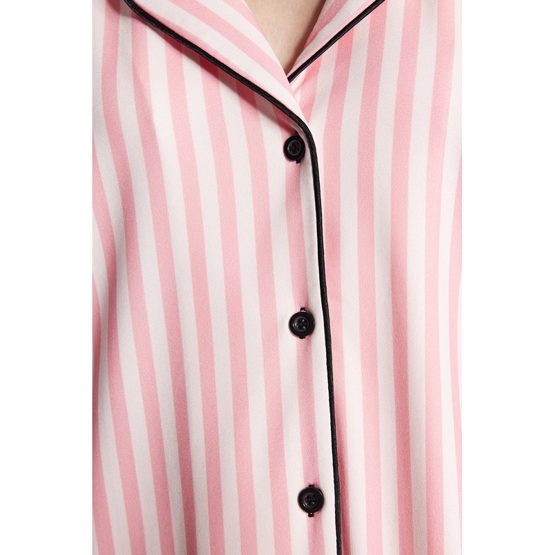 Women's Pnk Striped Long Sleeve Homewear Regular Pajamas Set