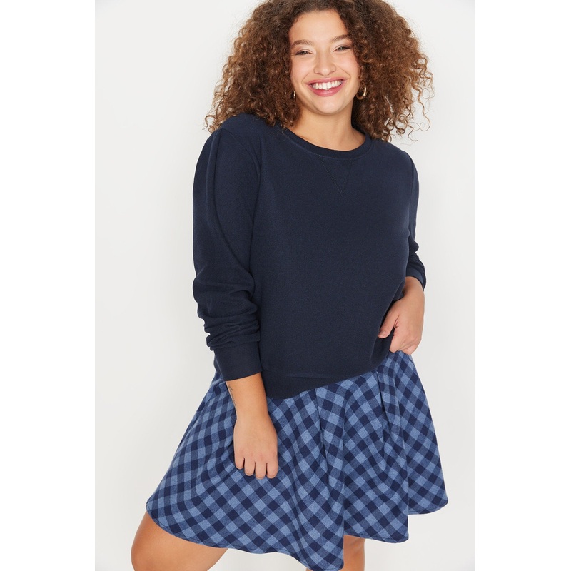 Curve Women's Beige Plain Long sleeve Regular fit Plus Size Sweatshirt