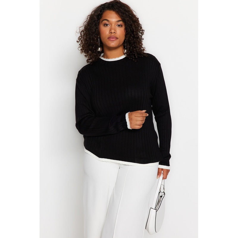 Curve Women's Plain Long sleeve Fitted Plus Size Sweater