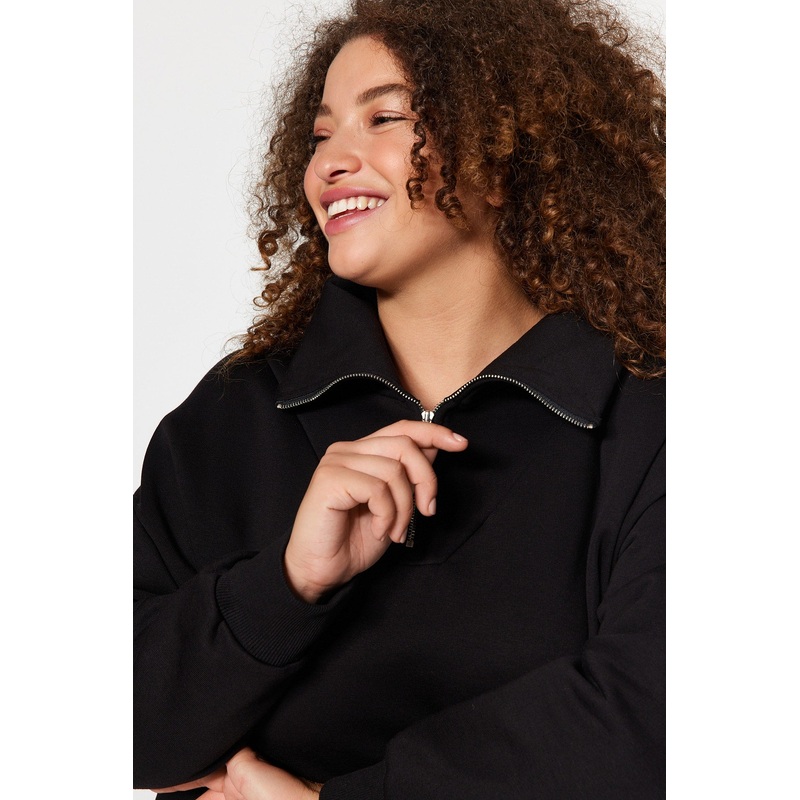 Curve Women's Plain Long Sleeve Oversize Plus Size Sweatshirt