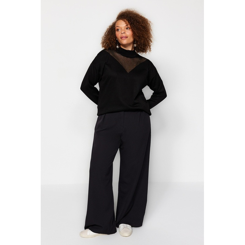 Curve Women's Plain Long Sleeve Relaxed Fit Plus Size Sweater