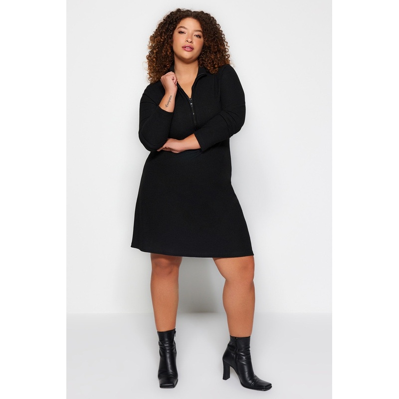 Curve Women's Plain Mini Long sleeve Casual Relaxed fit Plus Size Dress
